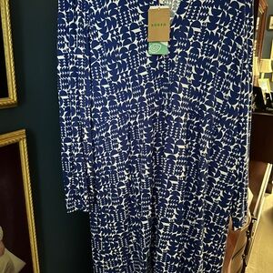 Boden Blue and White Long Sleeve Dress